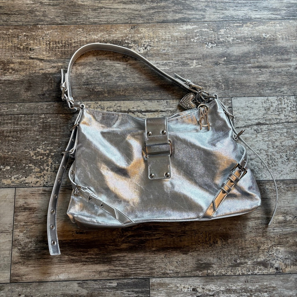 Steve Madden Bcullen Denim Hobo Shoulder Bag Metallic Silver